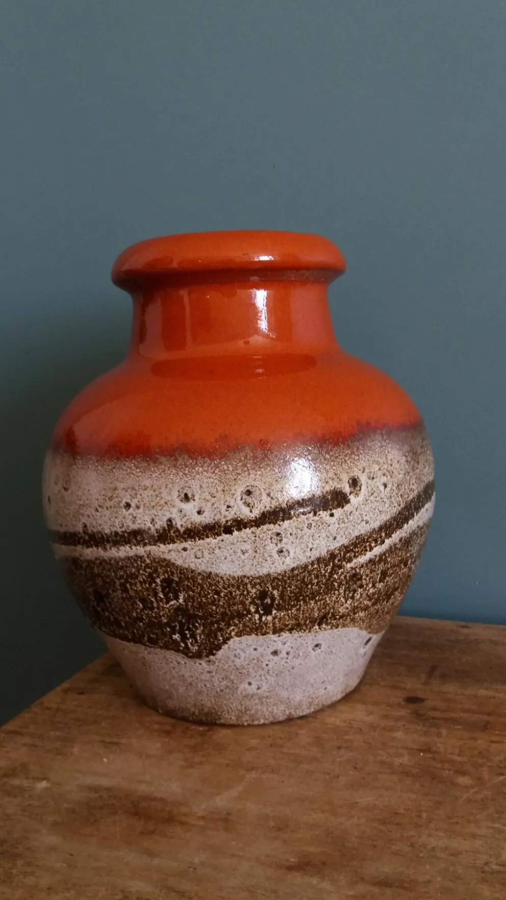 Vase Scheurich Keramik West Germany vermillon rouille chocolat et crème