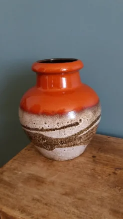 Vase Scheurich Keramik West Germany vermillon rouille chocolat et crème