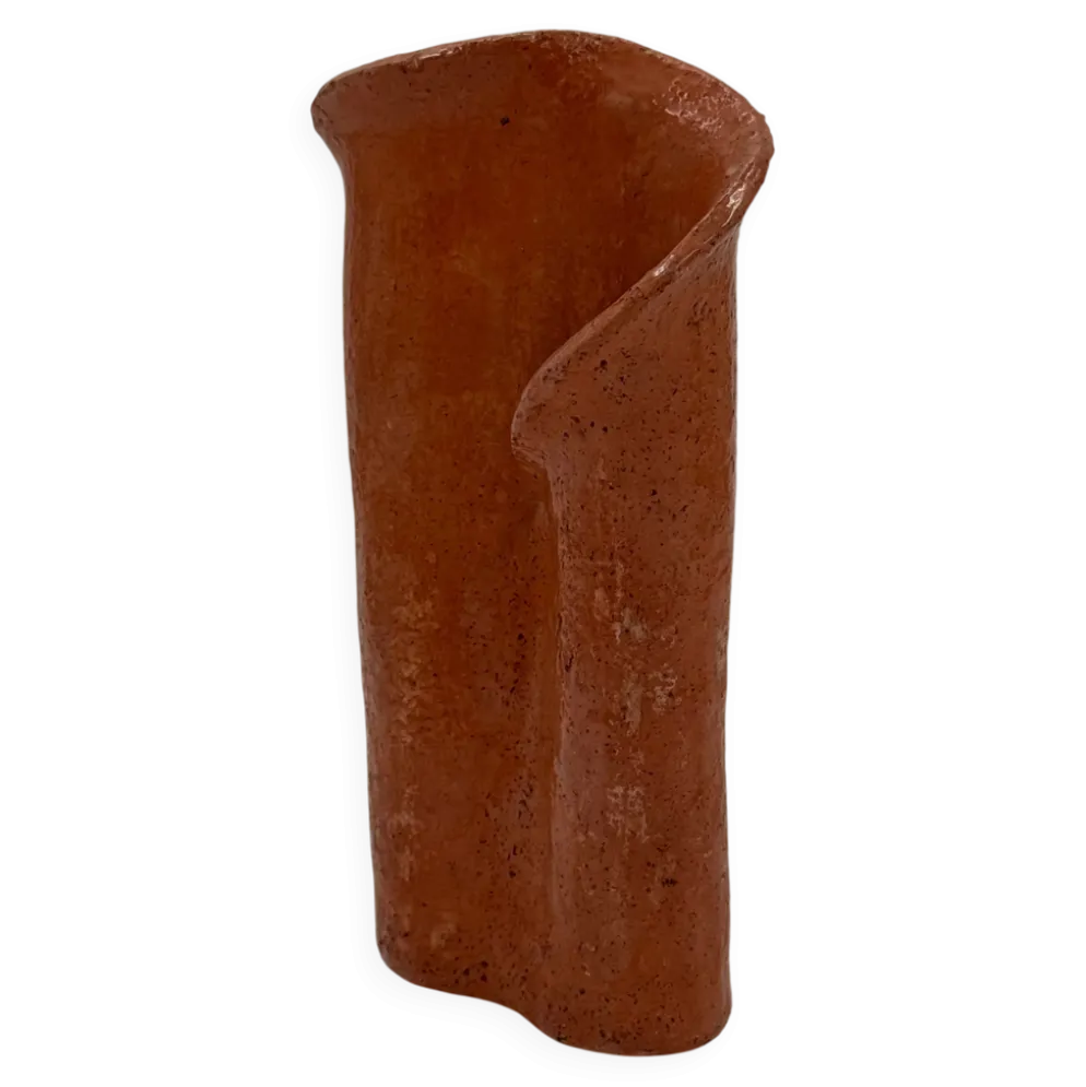 Vase sculptural en céramique d’atelier, terracotta à double bec