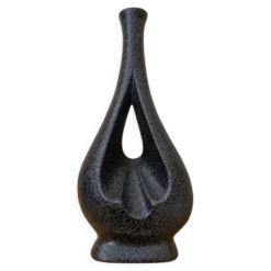 Vase soliflore sculptural en céramique noire – années 60/70