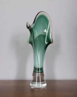 Vase Sommerso en verre de Murano vert par V.A.C. Cimarosti & Pinzan, années 1960