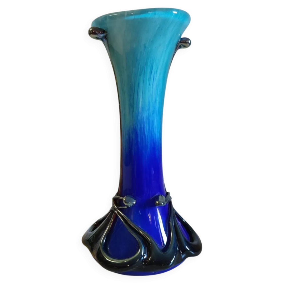 Vase style Art-Nouveau en verrerie de Biot par J.M. OPERTO - mid. XXe