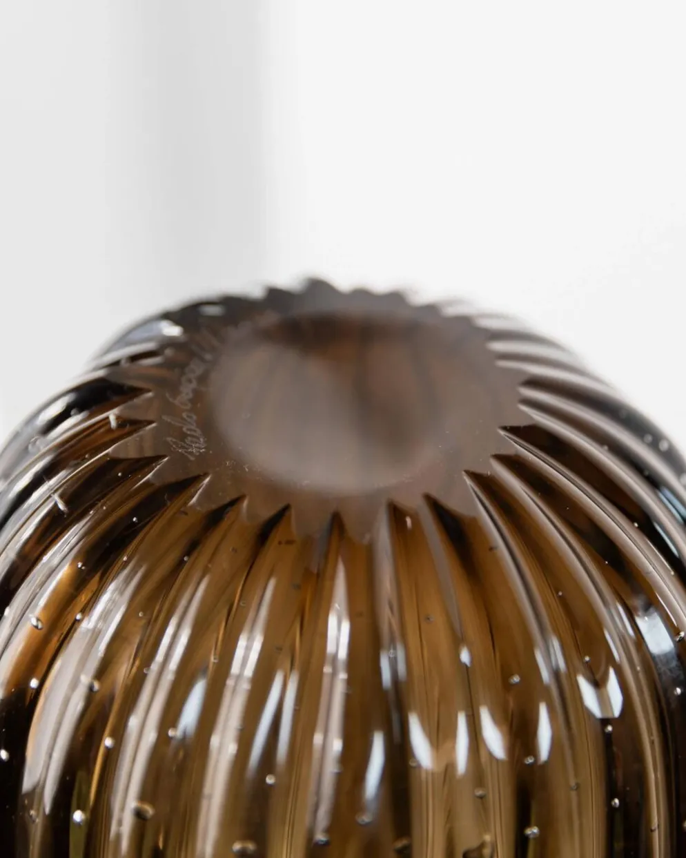 Vase vintage en verre de Murano des années 1990 par Paolo Crepax, grand vase en verre ambré lourd, design à bulles