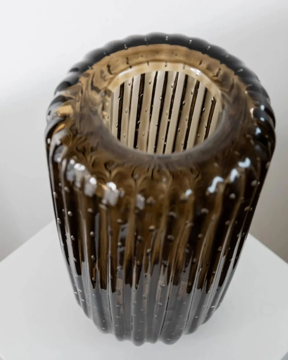Vase vintage en verre de Murano des années 1990 par Paolo Crepax, grand vase en verre ambré lourd, design à bulles