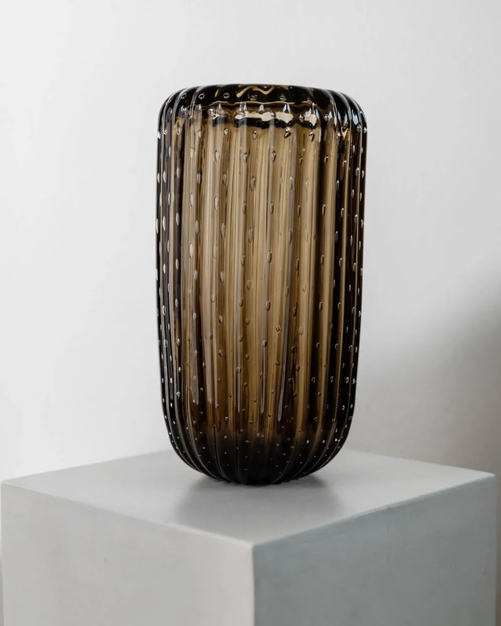 Vase vintage en verre de Murano des années 1990 par Paolo Crepax, grand vase en verre ambré lourd, design à bulles