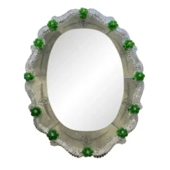 Venetian Murano Glass Oval Floral Wall Mirror – Hand-Carved Italian Art