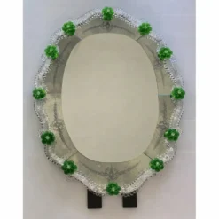 Venetian Murano Glass Oval Floral Wall Mirror – Hand-Carved Italian Art