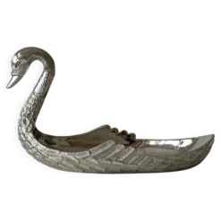 Vide poche en métal argenté forme cygne