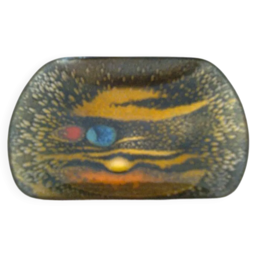 vide-poche en métal émaillé, coloris brun-orange, forme rectangle-ovale