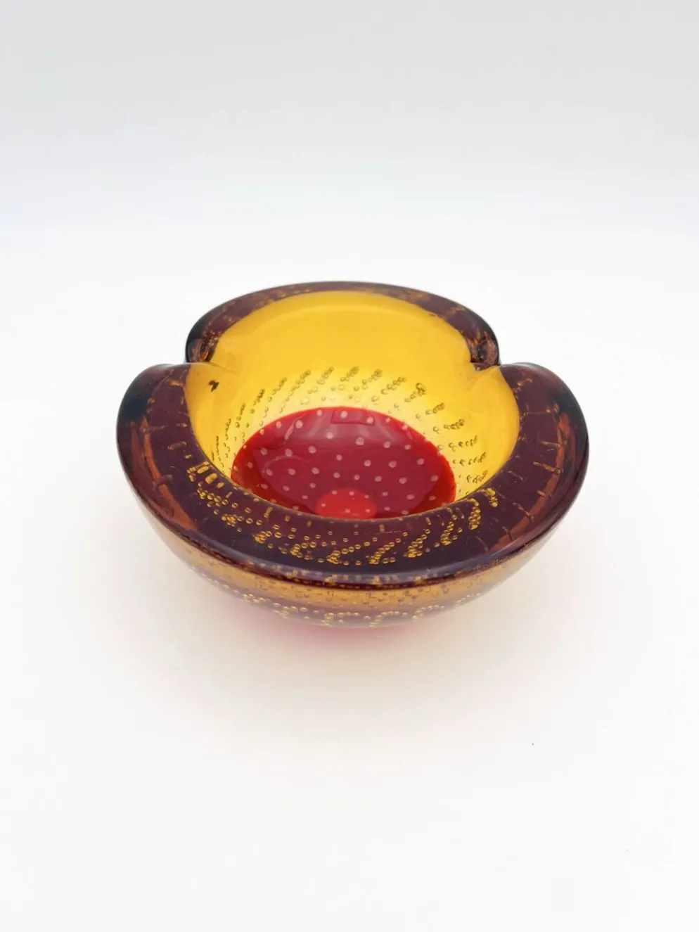 Vide-Poche Galliano Ferro Murano Bullicante Sommerso Rouge Ambre 70s