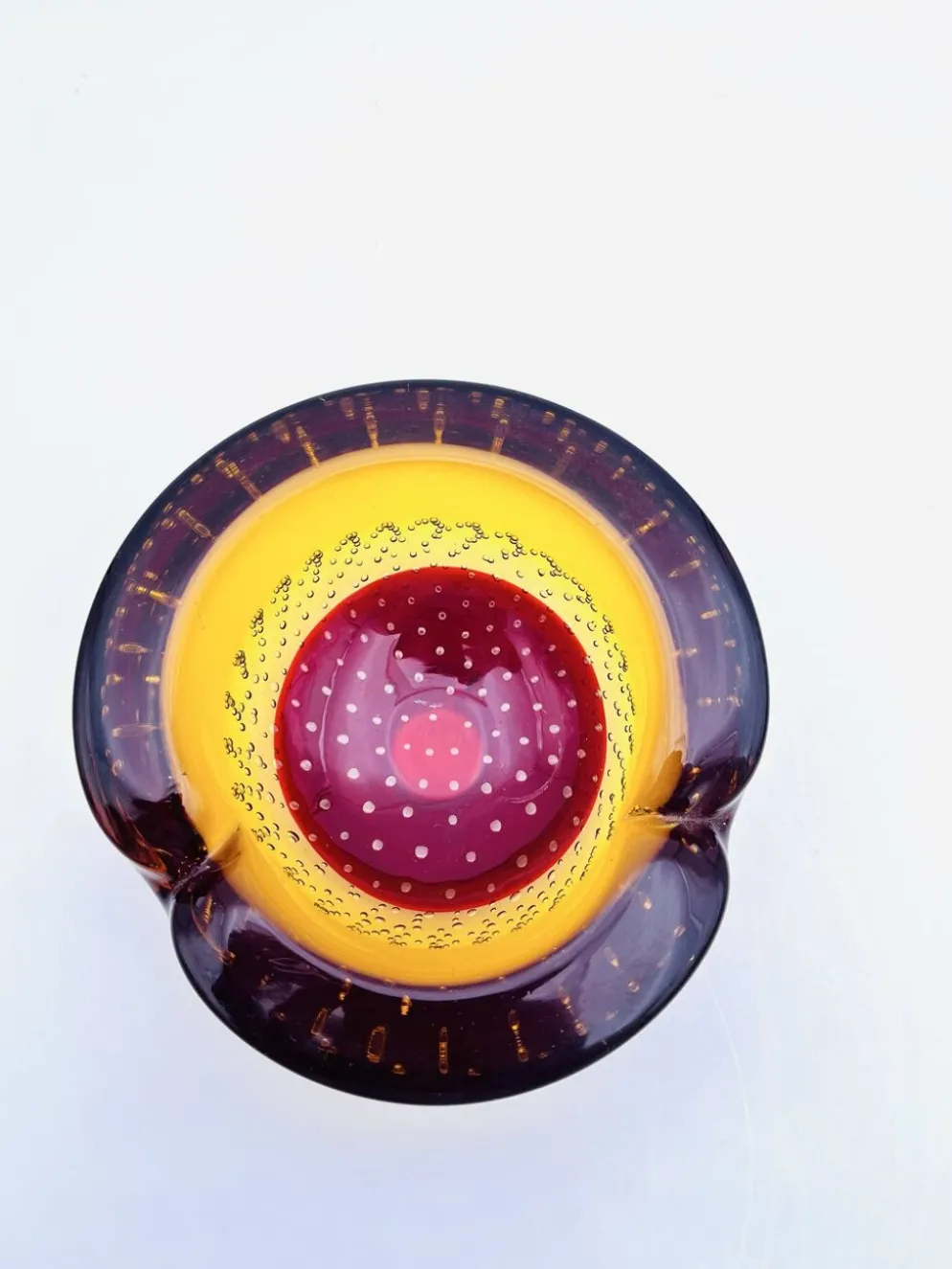 Vide-Poche Galliano Ferro Murano Bullicante Sommerso Rouge Ambre 70s