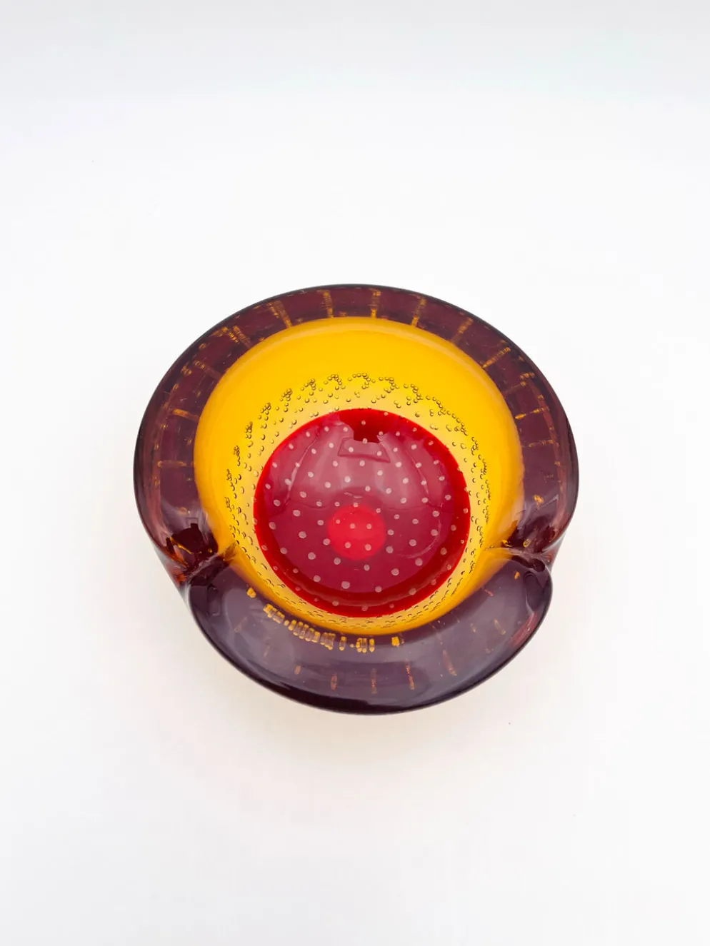 Vide-Poche Galliano Ferro Murano Bullicante Sommerso Rouge Ambre 70s
