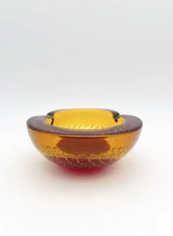 Vide-Poche Galliano Ferro Murano Bullicante Sommerso Rouge Ambre 70s
