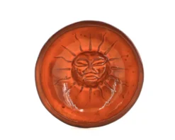Vide poche Mexicain en céramique orange et noir, Soleil visage années 70