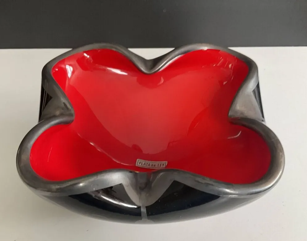 Vide poche vintage en verre et argent