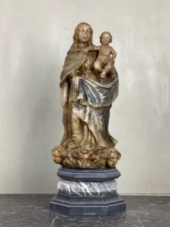 Vierge à l’enfant en albâtre, trace importante de polychromie, Flandre XVIème siècle