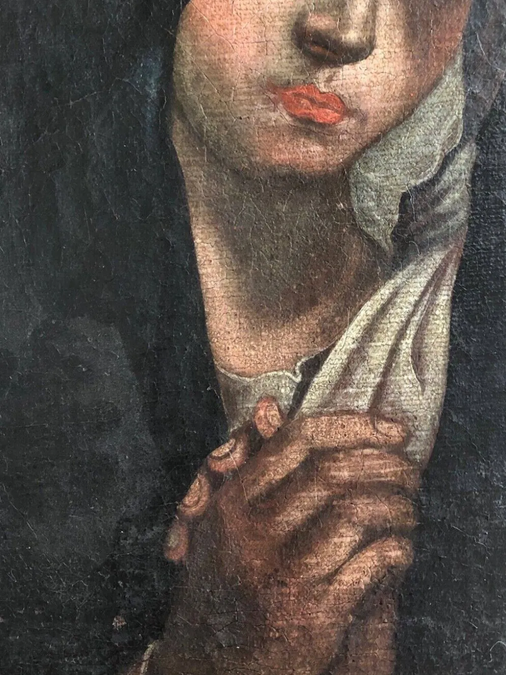 Vierge Marie peinture sur toile du XVIIe anonyme 49 cm par 38 cm école Italienne