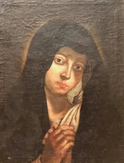 Vierge Marie peinture sur toile du XVIIe anonyme 49 cm par 38 cm école Italienne