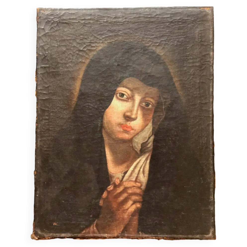 Vierge Marie peinture sur toile du XVIIe anonyme 49 cm par 38 cm école Italienne