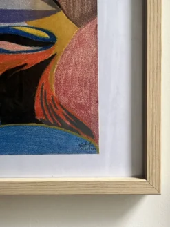 Vintage cubiste nature morte pastel sous verre et signée de 1967