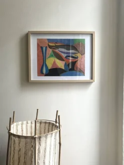 Vintage cubiste nature morte pastel sous verre et signée de 1967