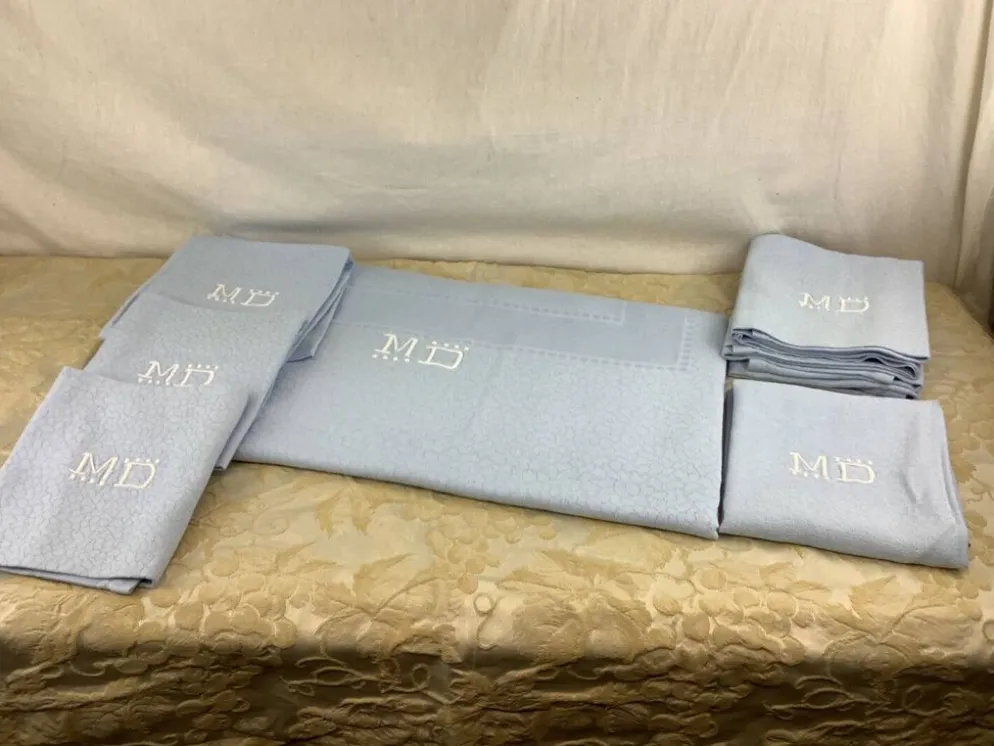 Vintage nappe & serviettes damassés monogramme
