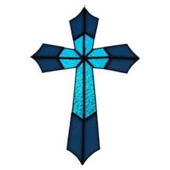 Vitrail Artisanal Croix – Verre Coloré Bleu – 40 × 50 cm – Pièce Unique