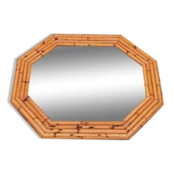 87 x 72 - Grand miroir bois bambou octogonal rotin